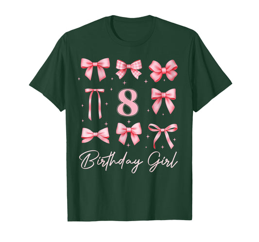 Kids 8th Birthday Girl Coquette Bow Pink 8 Year Old Bday T-Shirt