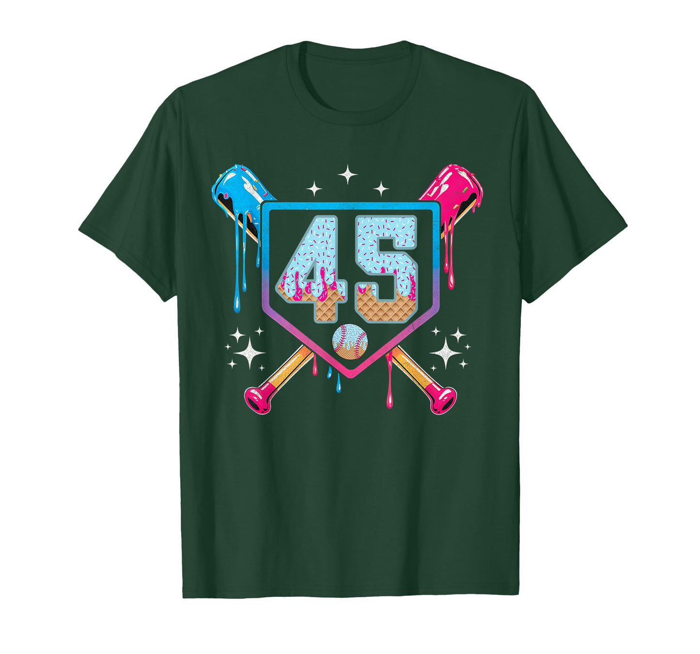 Baseball 45 Year Old Ice Cream Drip 45th Birthday Number 45 T-Shirt