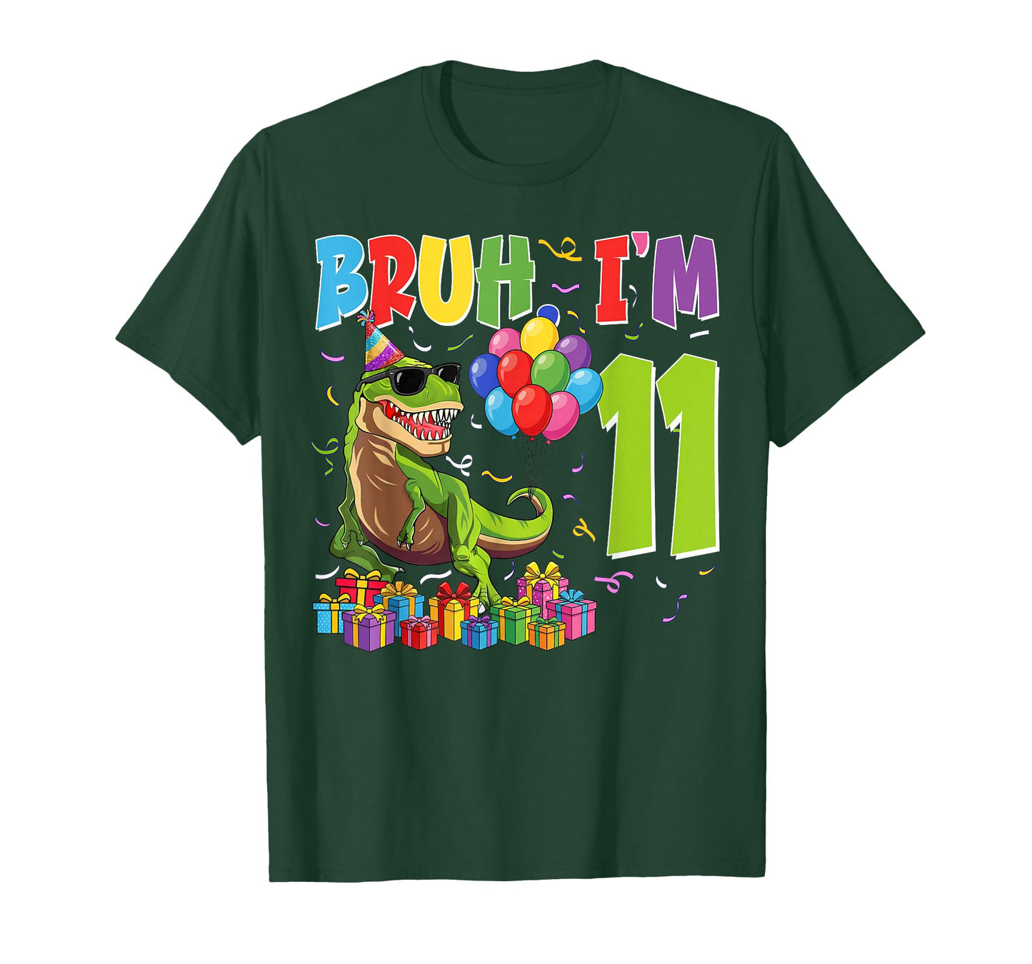 Bruh I'm 11 Years Old Party Outfit 11th Birthday Dinosaur T-Shirt