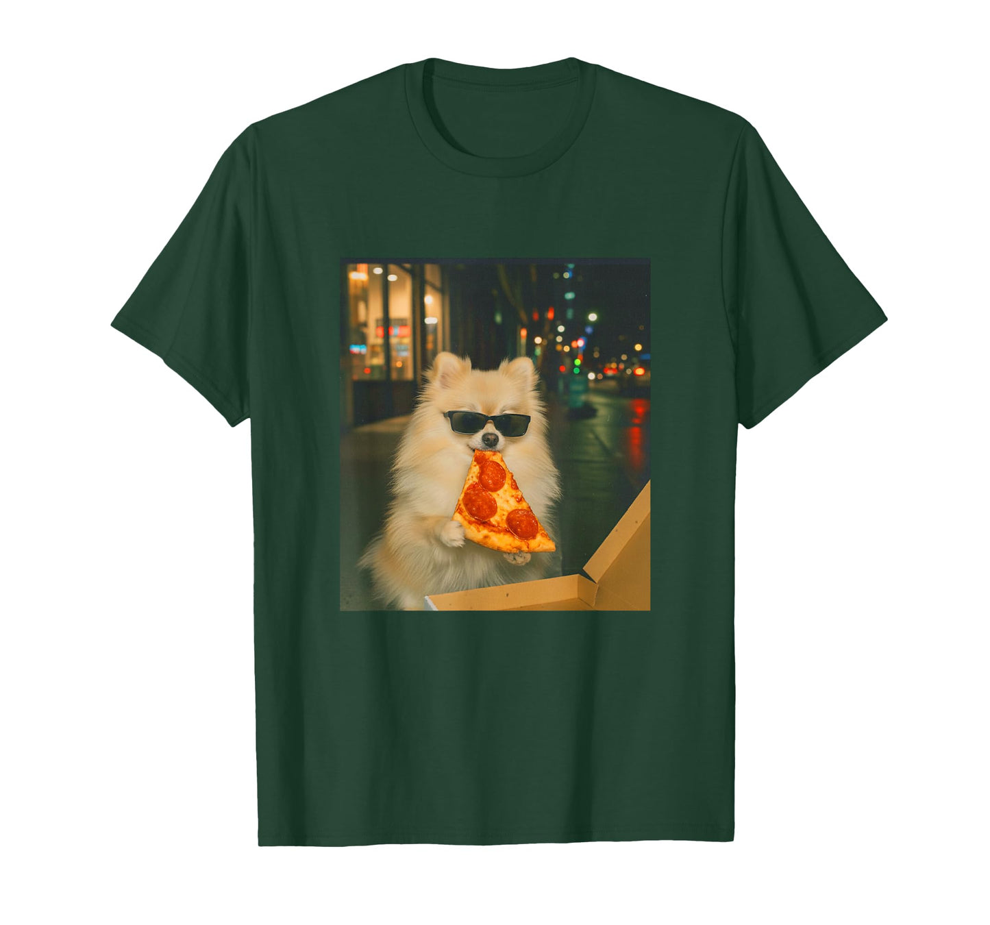 Funny Pomeranian Dog Eating Pizza Meme Retro T-Shirt