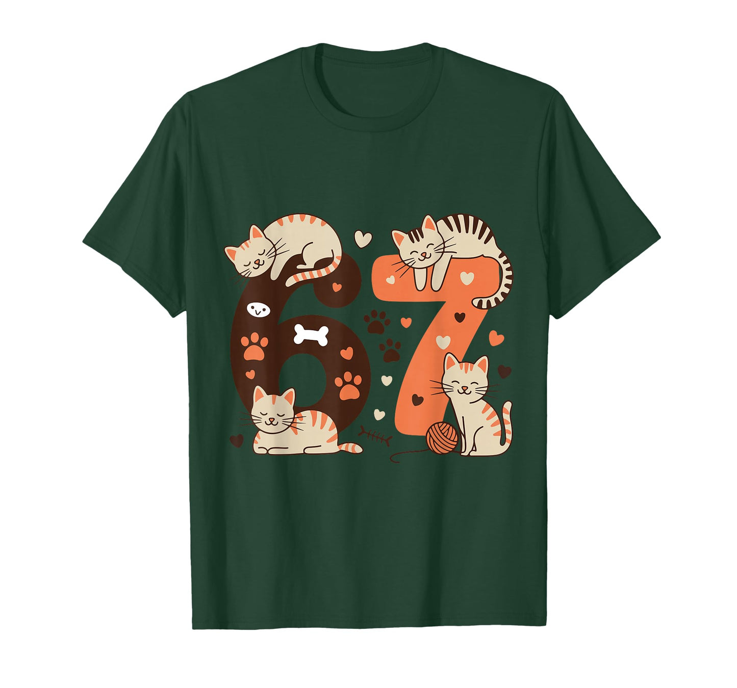 Funny 67 Meme Cat Lover Cute Kitty Paw Six Seven Humor T-Shirt