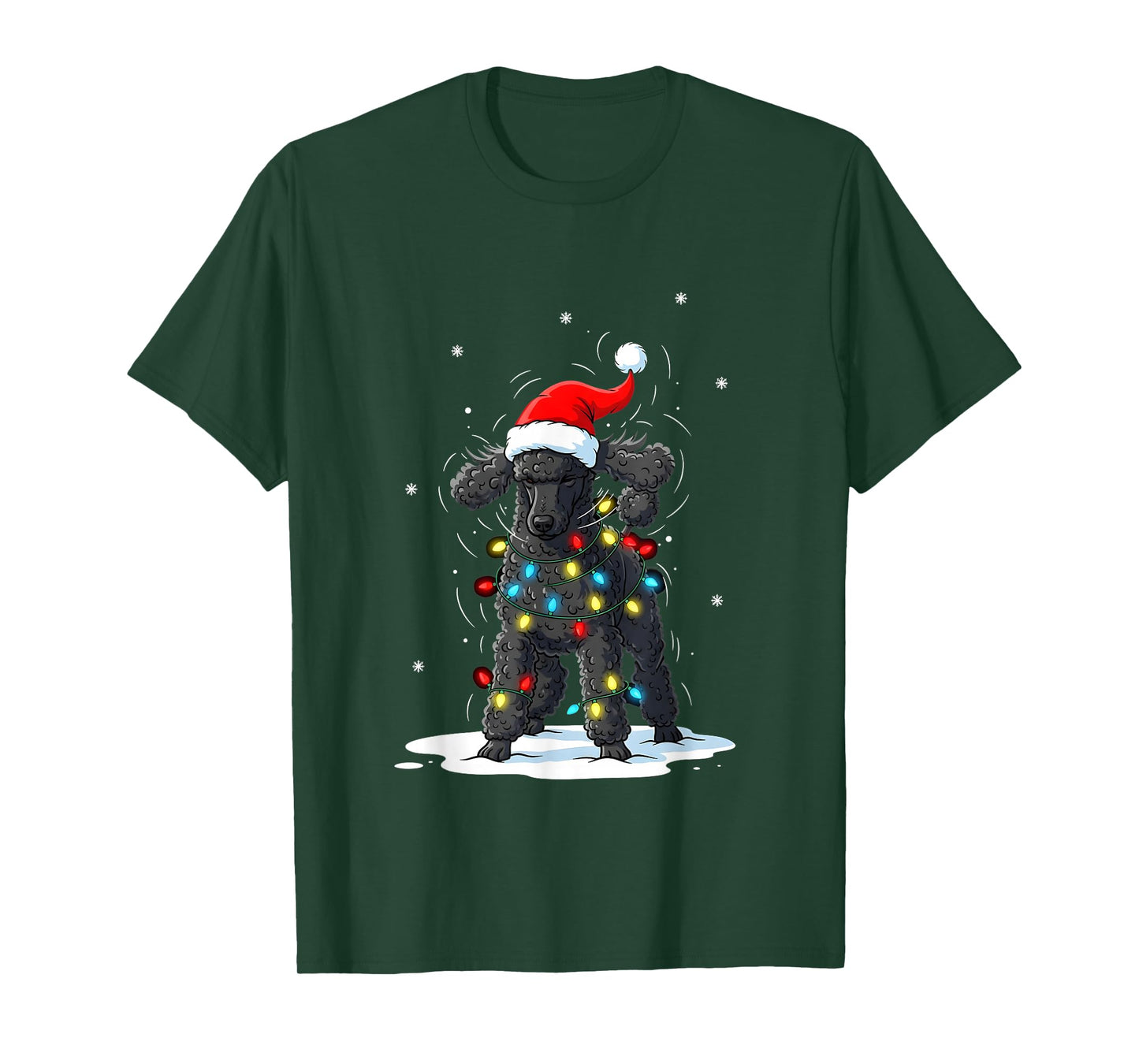 Black Poodle Christmas Lights Funny Holiday for Men Women T-Shirt