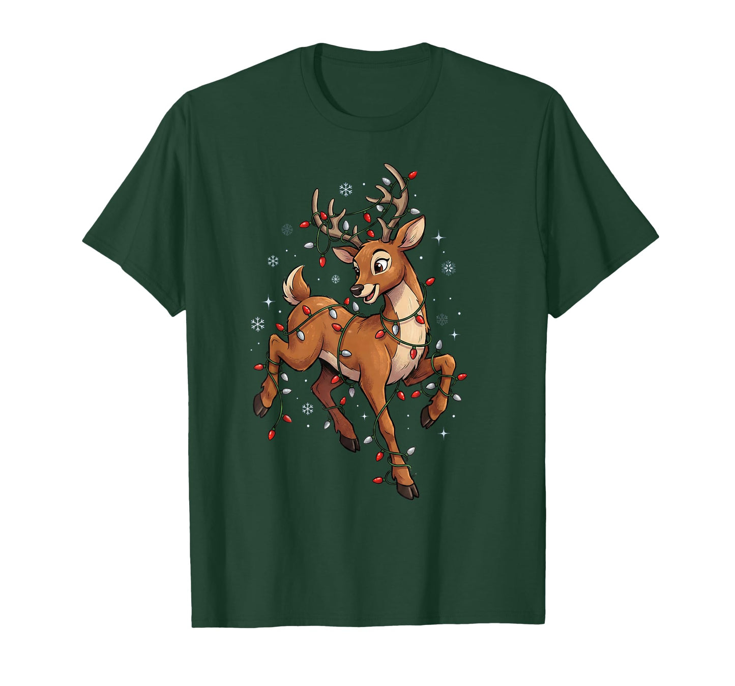 Cute Christmas Reindeer Lights Pajamas Kids Women Family T-Shirt