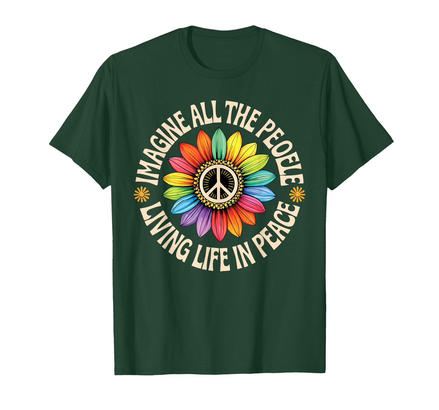 Retro Peace Flower Imagine All The People Boho Hippie 70s T-Shirt