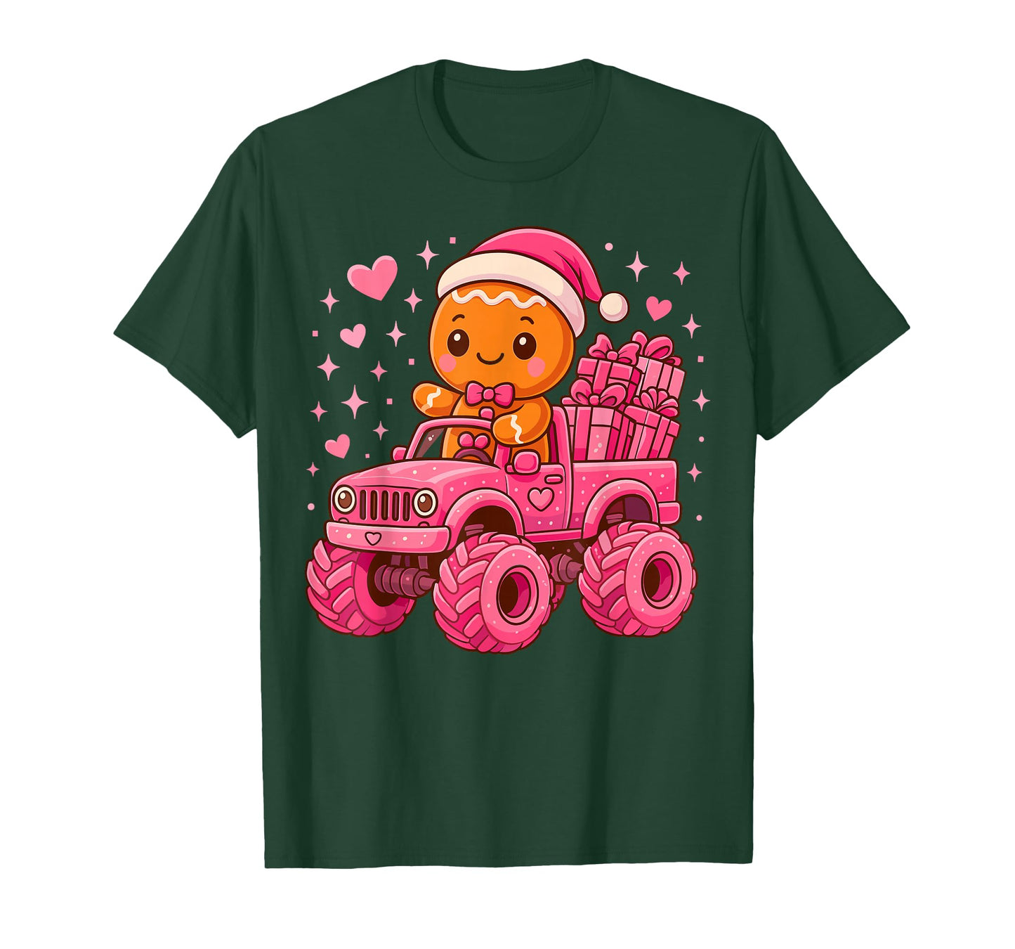 Gingerbread in Pink Christmas Monster Truck T-Shirt
