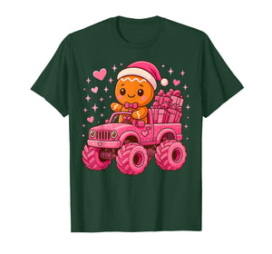 Gingerbread in Pink Christmas Monster Truck T-Shirt