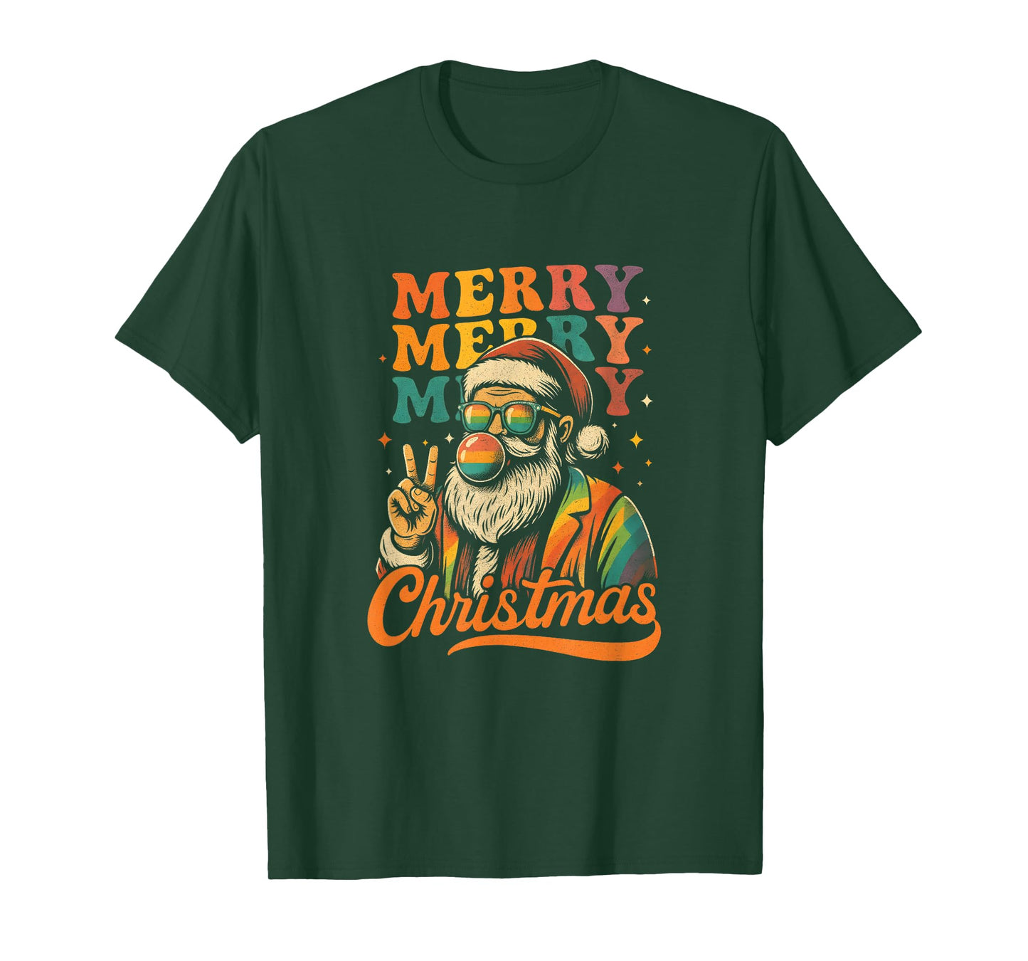 Merry Christmas Retro Holiday Vibes Santa Peace Sign Groovy T-Shirt