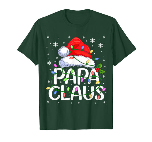 Mens Papa Claus Christmas Lights T-Shirt