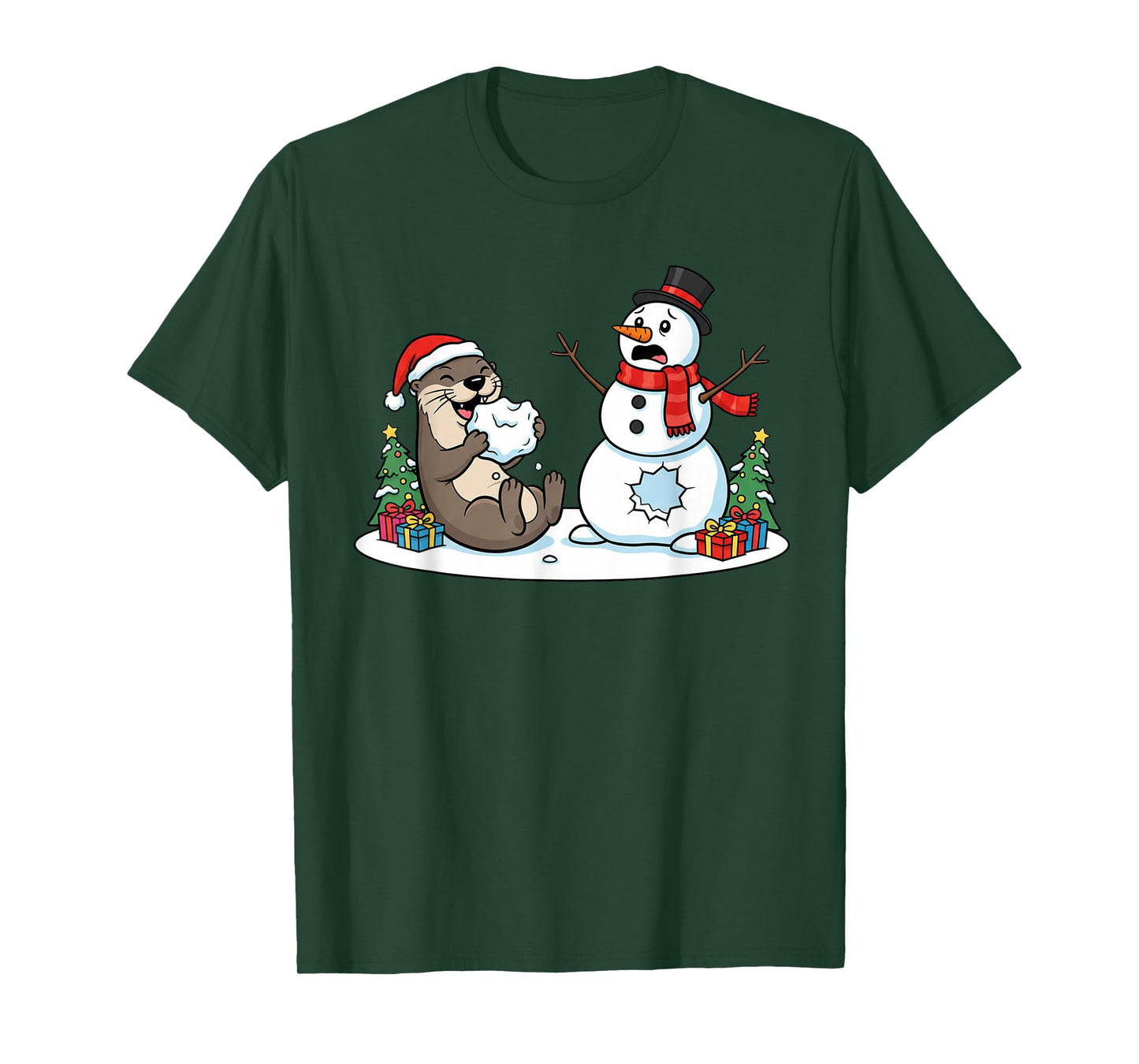 Funny Otter Snowman Christmas Tree Xmas Womens Mens Kids T-Shirt