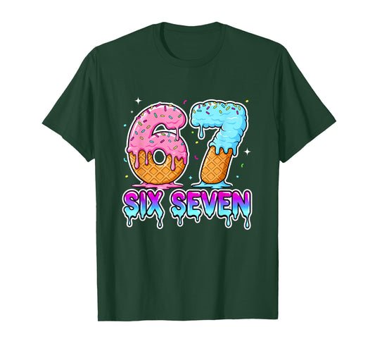Six Seven Ice Cream Drip Cool Meme 67 Funny Gen Alpha T-Shirt