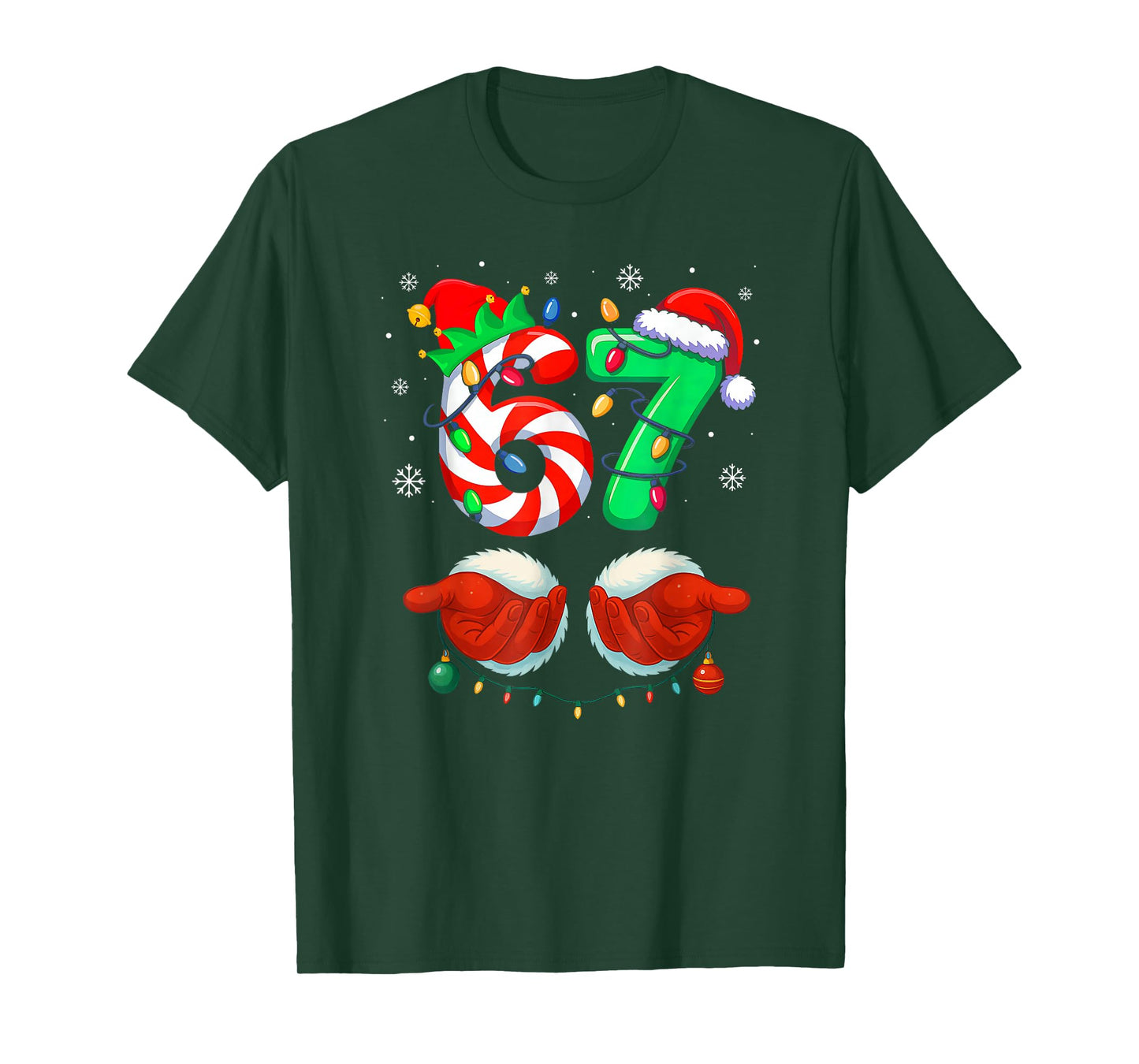Funny Six Seven 67 Meme 6 7 Christmas Santa Hand Boys Teens T-Shirt