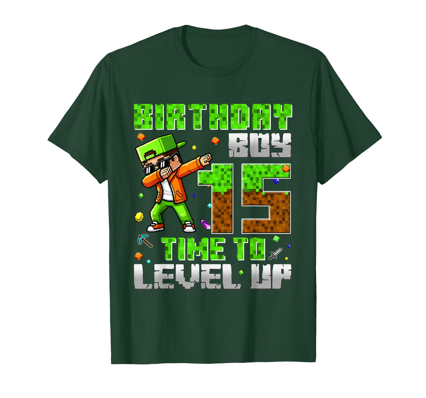 Pixel Game Dabbing Birthday Boy 15 Years Time to Level Up T-Shirt