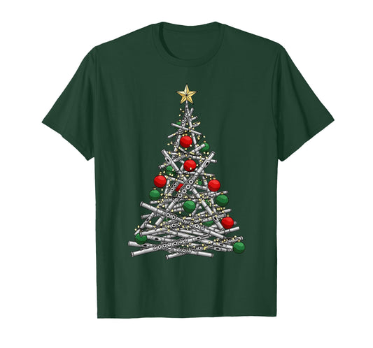 Funny Flute Christmas Tree Lights Xmas Graphic Women Men T-Shirt