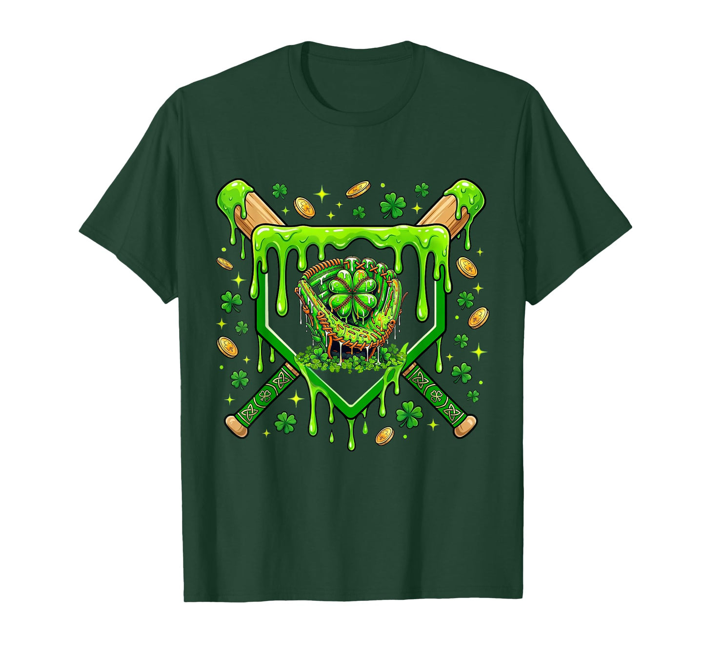 St Patricks Day Baseball Ice Cream Shamrock Baseball Player T-Shirt