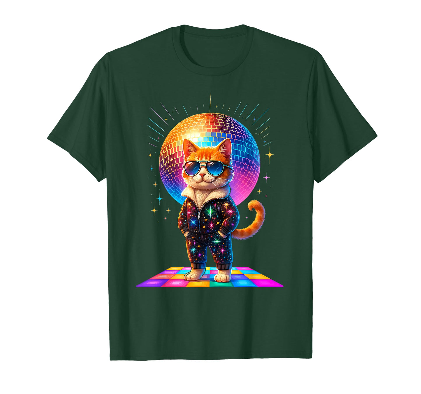 Dancing Cat Disco Ball Kitten Kitty Lover Funny Party Animal T-Shirt