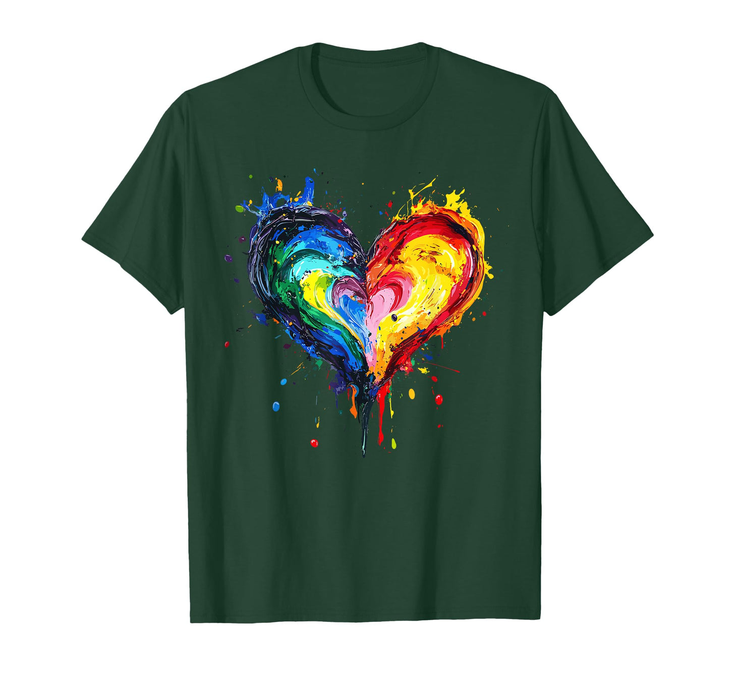 Colorful Rainbow Heart Paint Splash Abstract Love T-Shirt