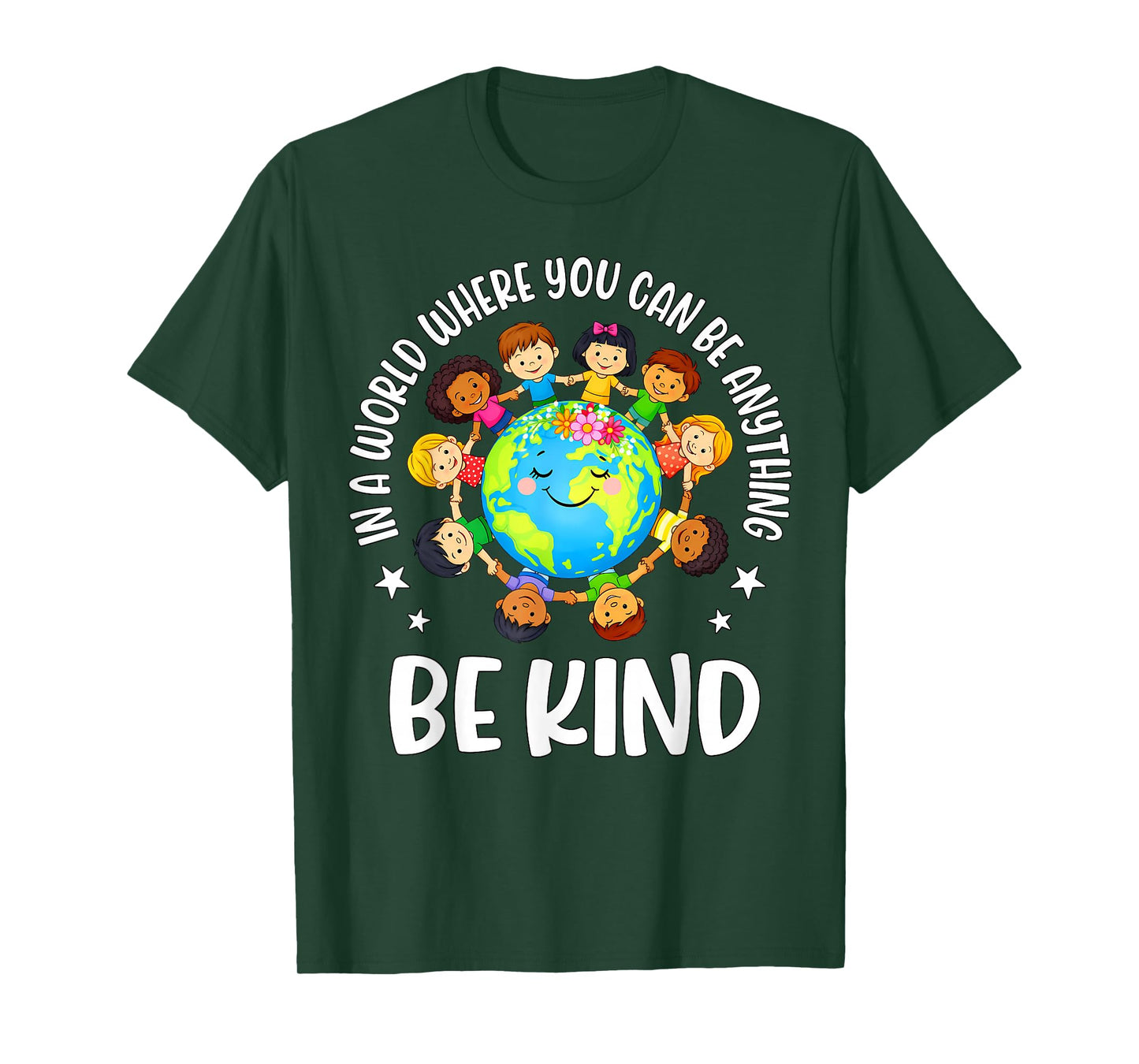 in A World Be Kind Kids Earth World Kindness Day Teachers T-Shirt