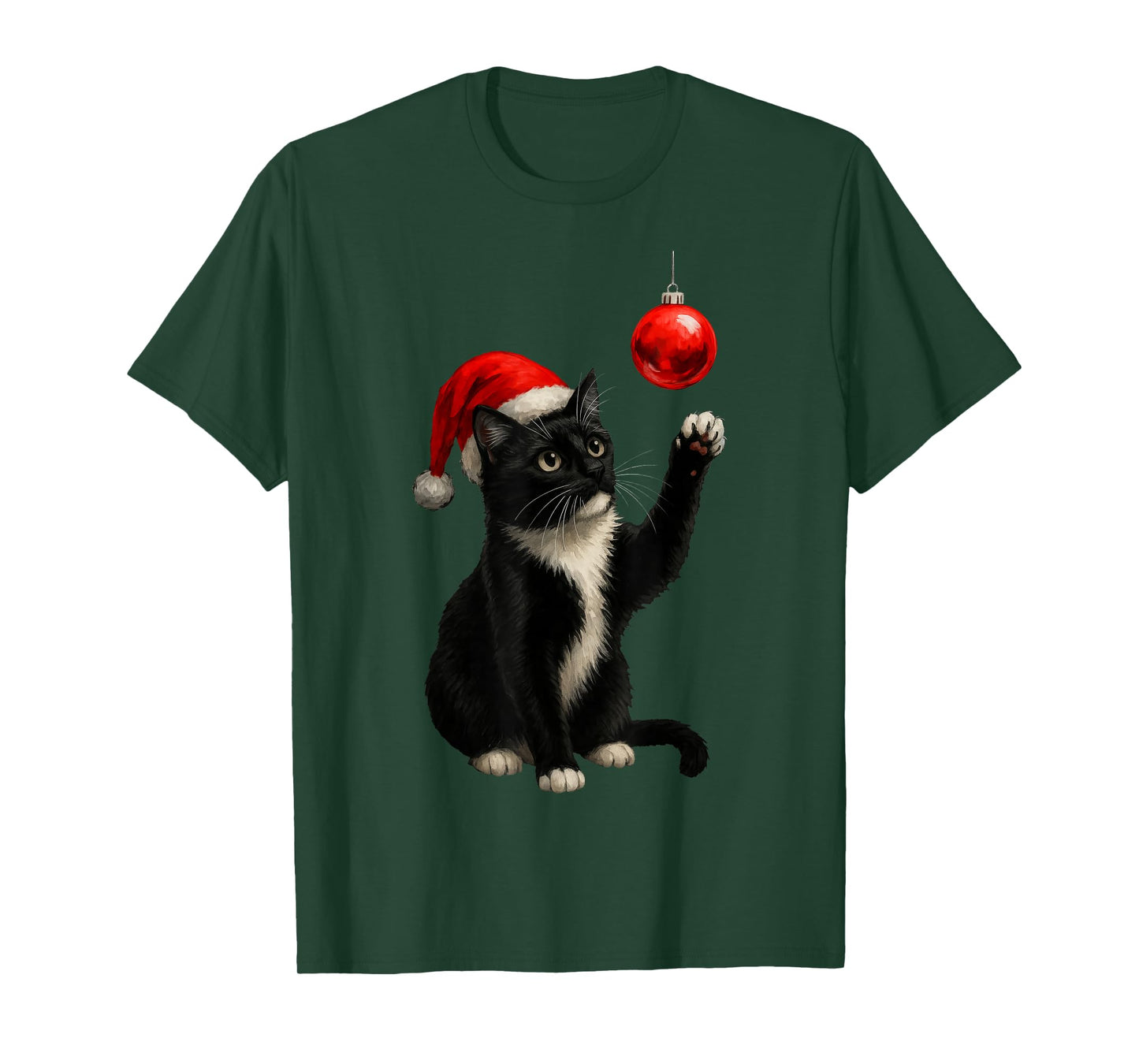 Funny Tuxedo Bauble Cat Santa Hat Red Xmas Christmas T-Shirt