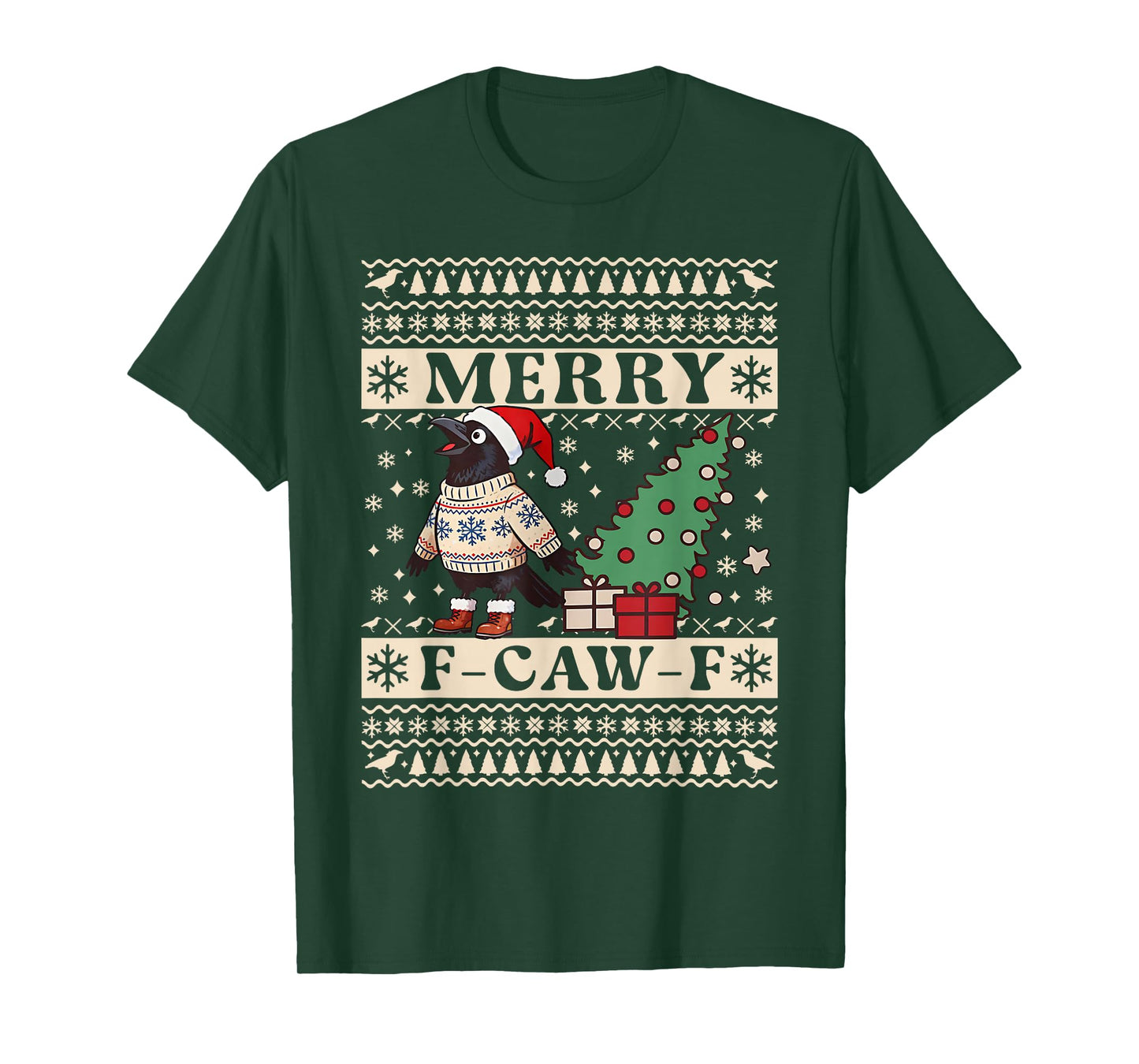 F Caw F Crow Bird Fcawf Chicken Fawk Off Ugly Sweater Xmas T-Shirt