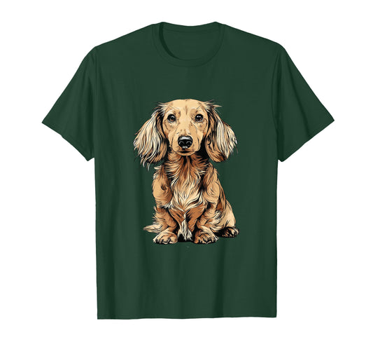 Blonde Long Hair Dachshund Dog Illustration T-Shirt