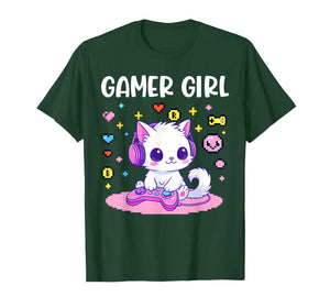 Gamer Girl Cat Gaming Cute Video Game Women Girls Cat Lover T-Shirt