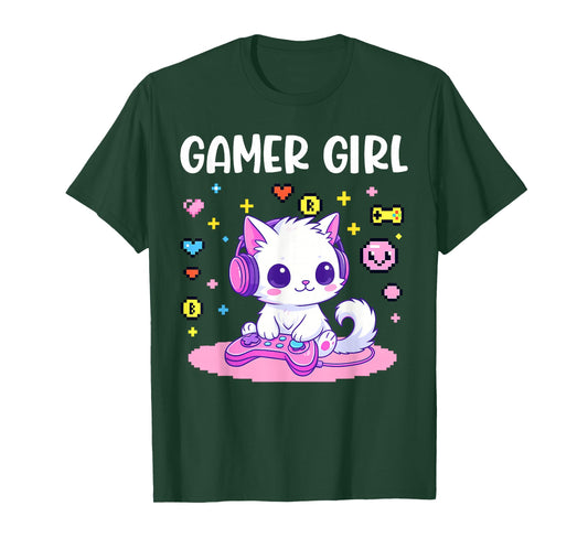 Gamer Girl Cat Gaming Cute Video Game Women Girls Cat Lover T-Shirt