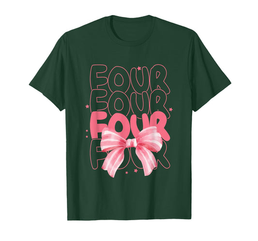 Four 4th Birthday Girls Coquette Bow 4 Years Old Fourth Bday T-Shirt