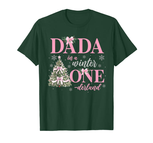 Dada in a Winter Onederland Birthday Girl Christmas Tree T-Shirt