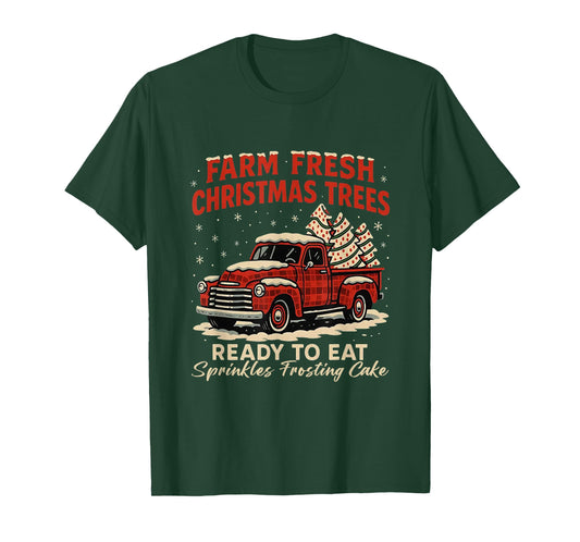 Retro Farm Fresh Debbie Christmas Cake Red Truck Holiday T-Shirt