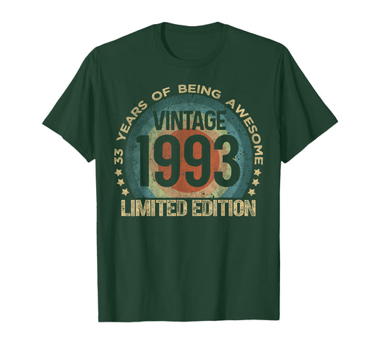 33 Year Old Gifts Vintage 1993 Limited Edition 33rd Birthday T-Shirt