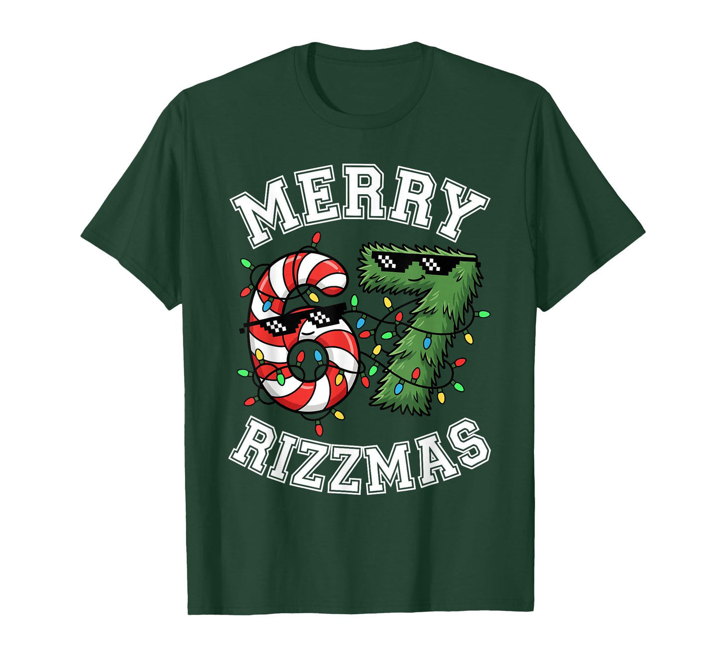 Merry Rizzmas 67 Candy Cane Tree Sunglasses Funny T-Shirt