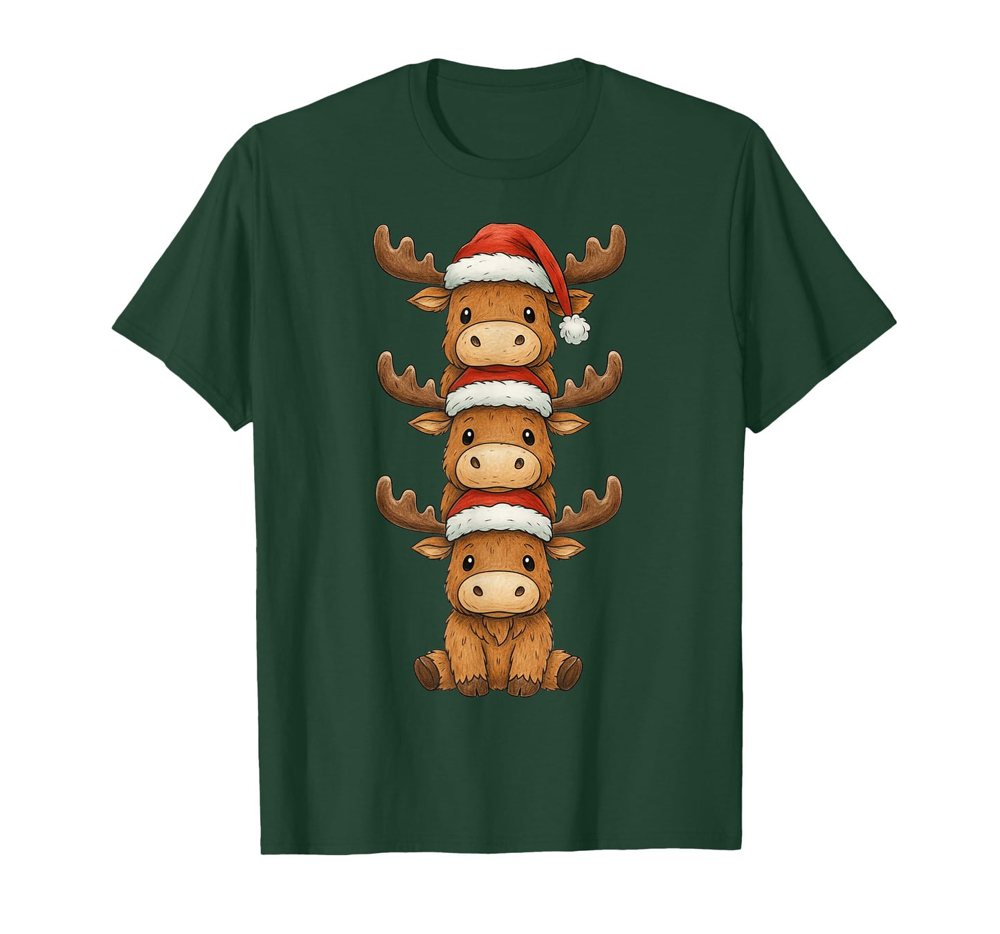 Moose Christmas Cute Animals Stacks Santa Hat Moose Mama T-Shirt