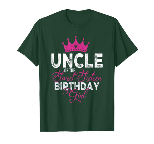 Uncle of The Sweet Sixteen Bday Girl 16th Pink Crown T-Shirt