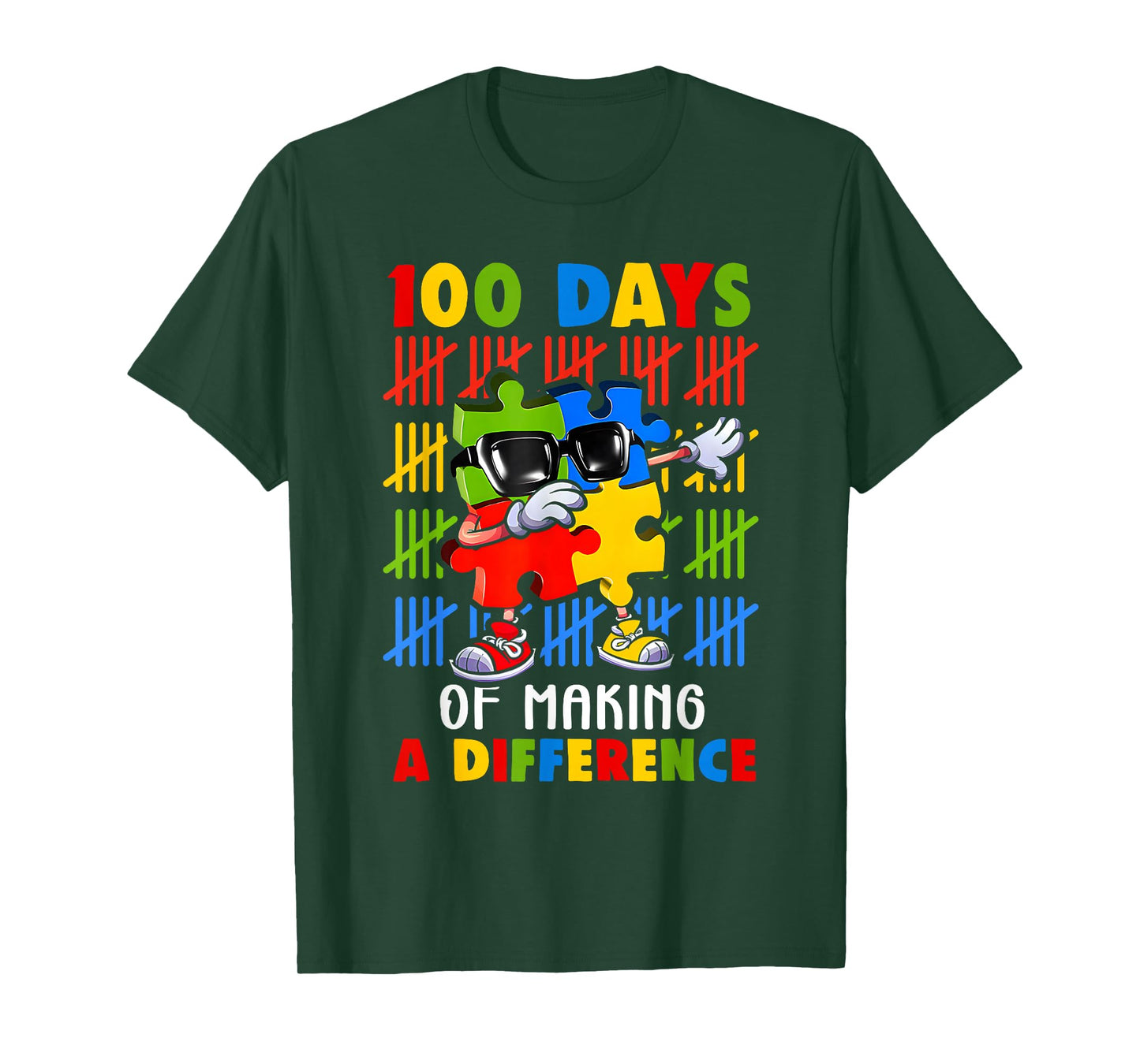 100 Days of Difference Autism Awareness 100th Day of School T-Shirt