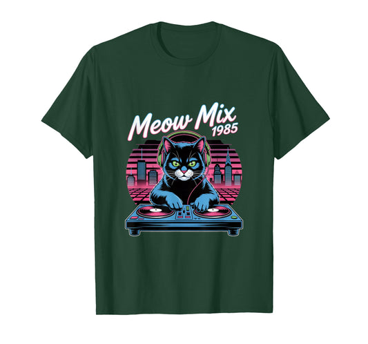 DJ Cat Retro Synthwave Meow Mix 1985 Night City T-Shirt