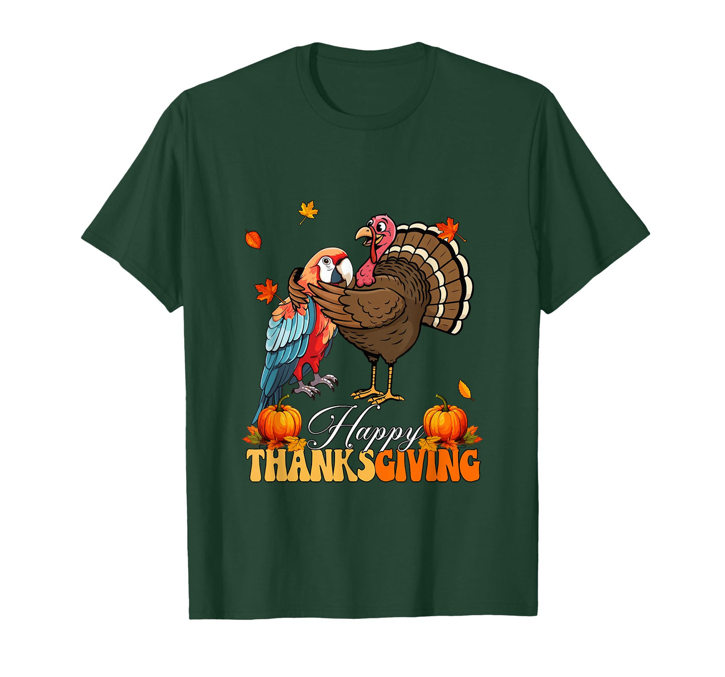 Happy Thanksgiving Turkey Hugging Parrot Lover Farmer Kids T-Shirt