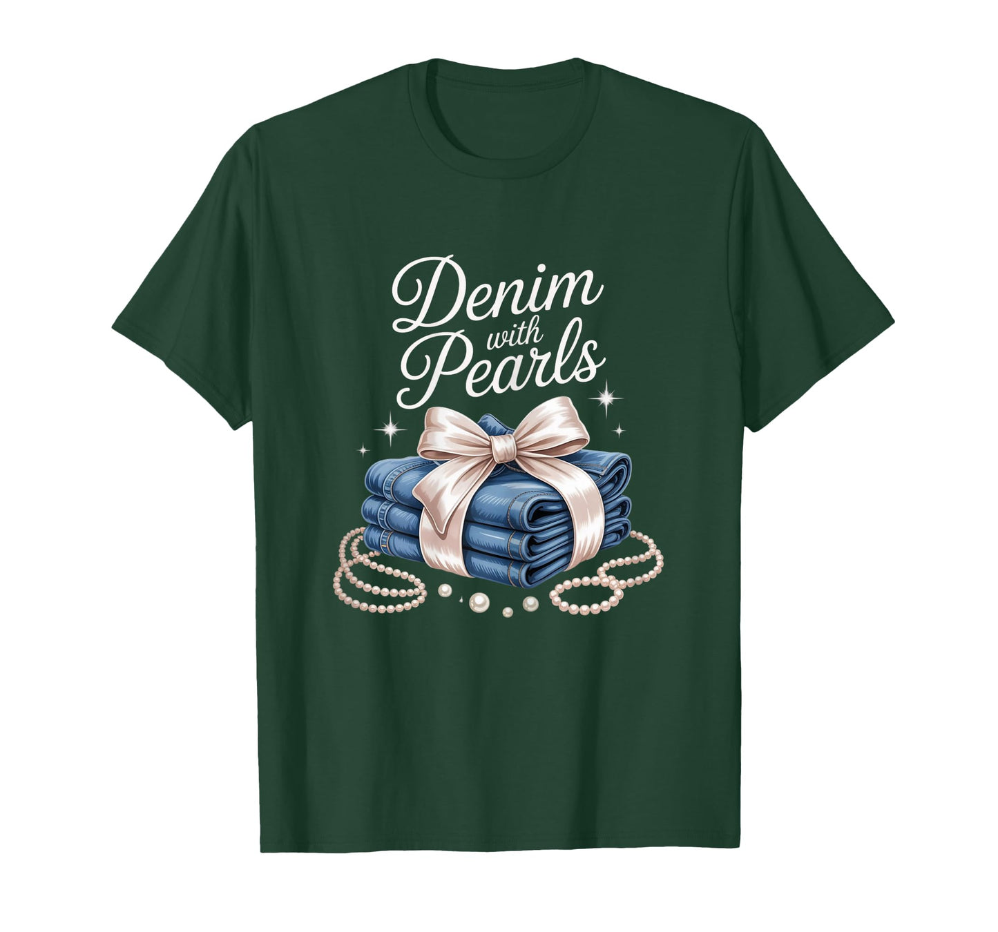 Denim with Pearls Mother’s Day Outfit for Stylish Women T-Shirt