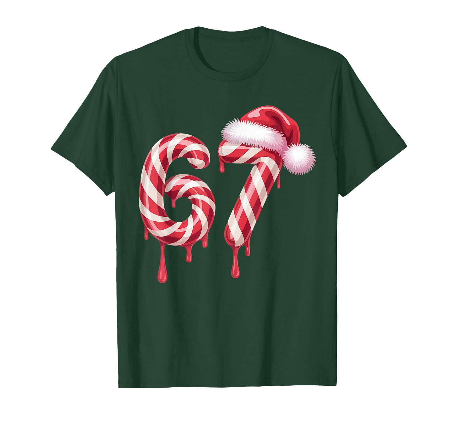 Melting Candy Cane 67 Christmas, Santa Hat Holiday T-Shirt
