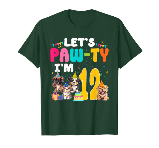 Let's Pawty I'm 12 Year Old Dog Lover 12th Birthday Party T-Shirt