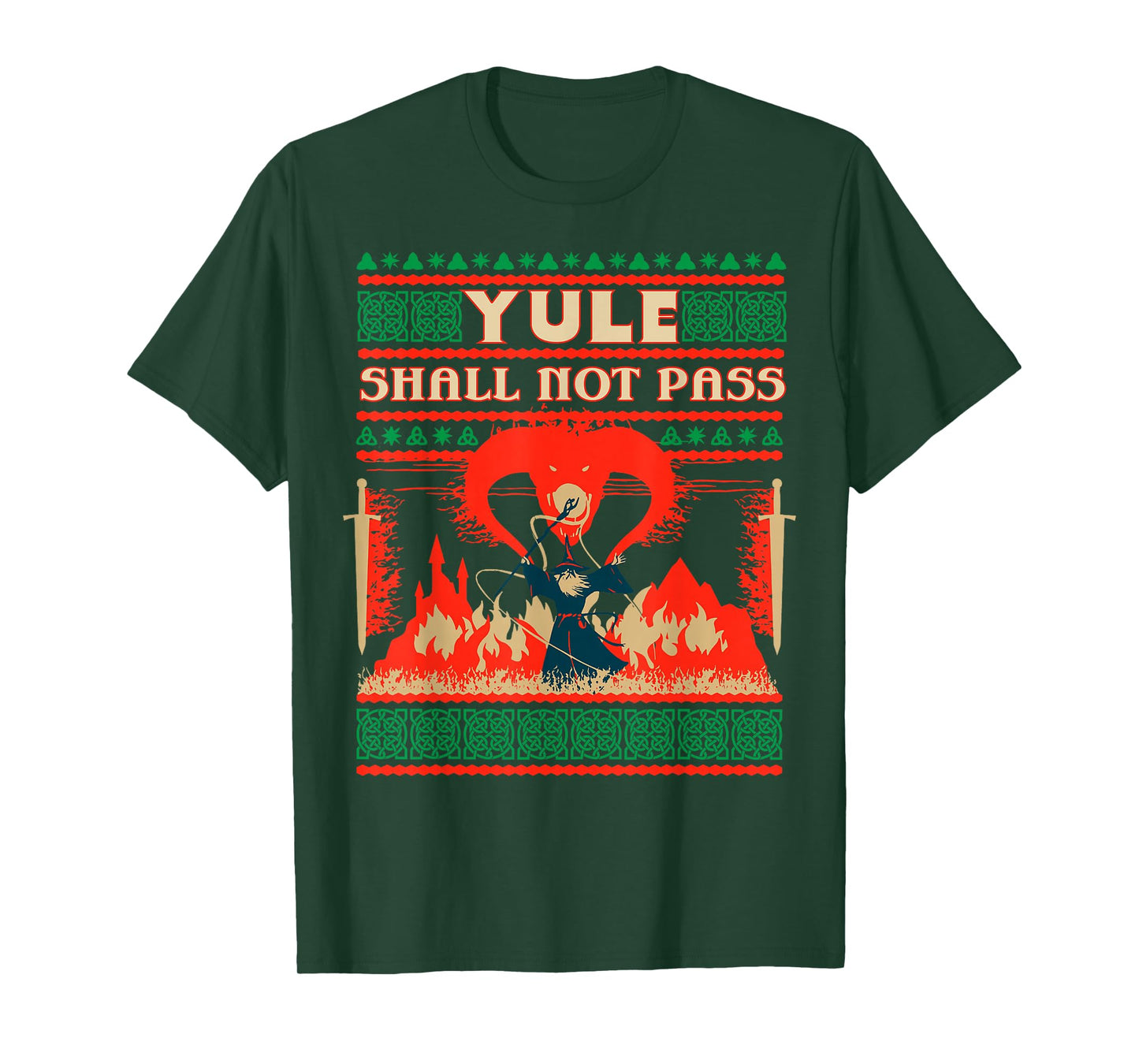 Yule Shall Not Pass Wizard Battle Festive Fantasy Graphic T-Shirt