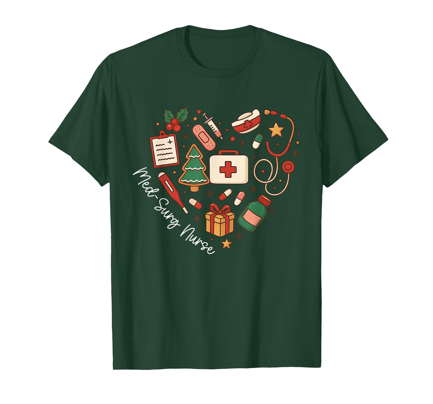 Christmas Med Surg Nurse Cute Heart Nursing Medical Surgical T-Shirt