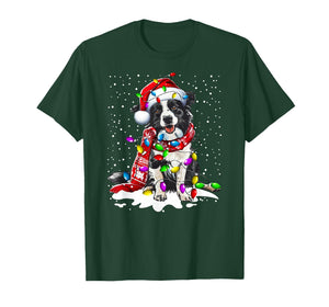 Border Collie Dog Lighting Xmas Santa Hat Christmas T-Shirt