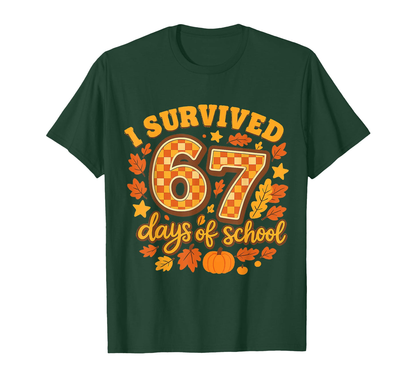I Survived 67 Days of School Fall Leaves Cute Autumn Graphic T-Shirt