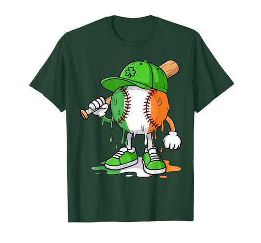 Boys St Patricks Day Kids Baseball Player Ice Cream Drip T-Shirt