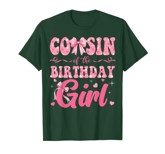 Cousin of The Birthday Girl Family Pink Coquette Bow T-Shirt