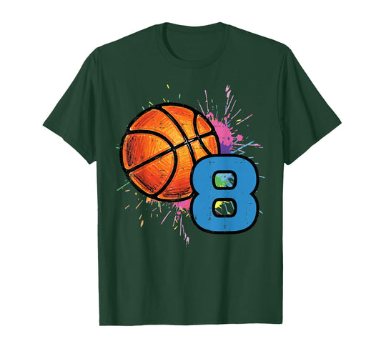 8th Birthday Basketball 8 Year Old Bday Sports Boys Kids T-Shirt