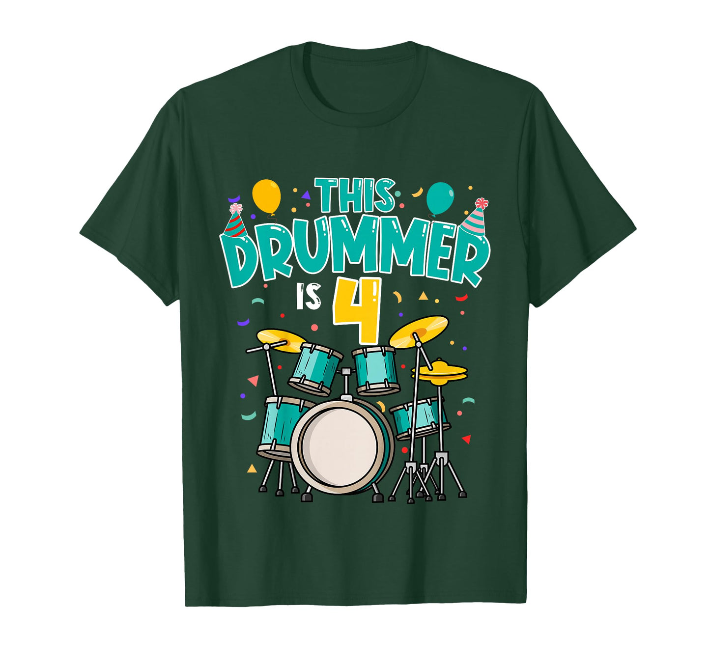 4 Years Old Drummer 4th Birthday Drum Set Drumming T-Shirt