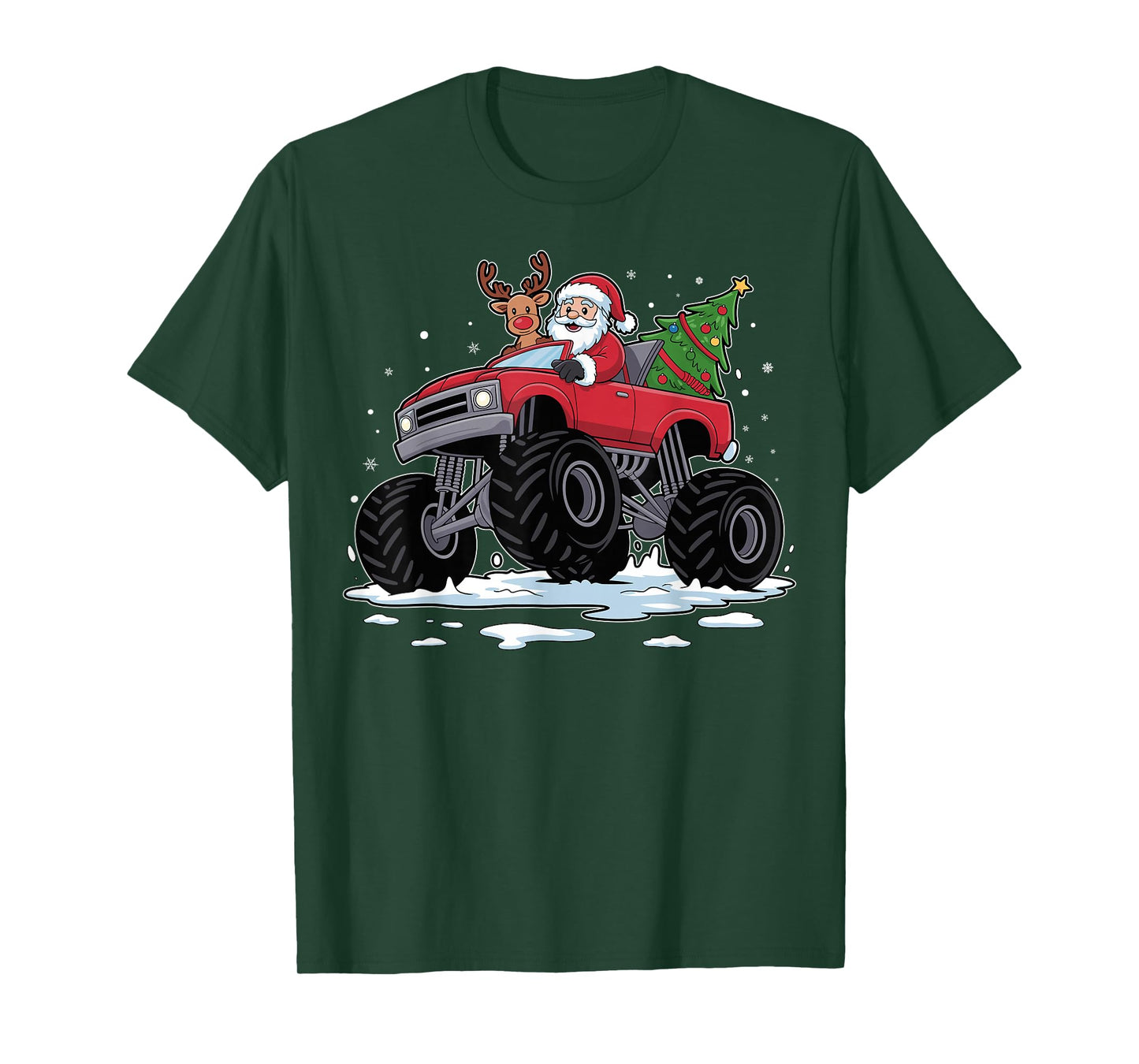 Santa Red Monster Truck Christmas Reindeer Boys Toddler Xmas T-Shirt