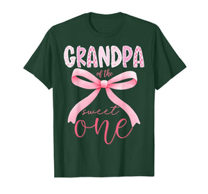 Grandpa of The Sweet One Pink Coquette Bow 1st Birthday Girl T-Shirt