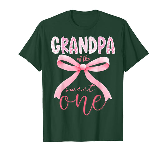 Grandpa of The Sweet One Pink Coquette Bow 1st Birthday Girl T-Shirt